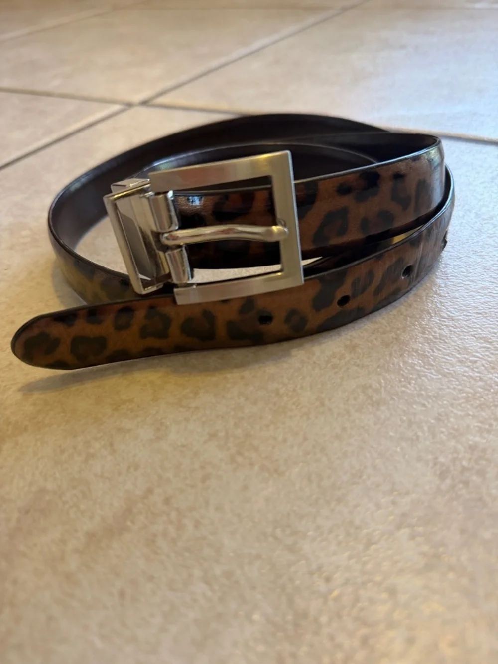 Leopard Print Women's Leather Belt - Brown